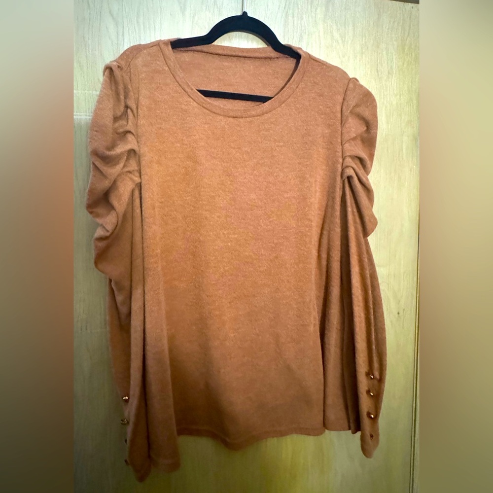 Solid Round Neck Gigot Sleeve  Women T-Shirts